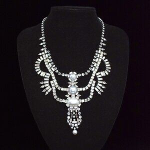 DANNIJO Silver Deco Crystal Cascade Pearl Necklace